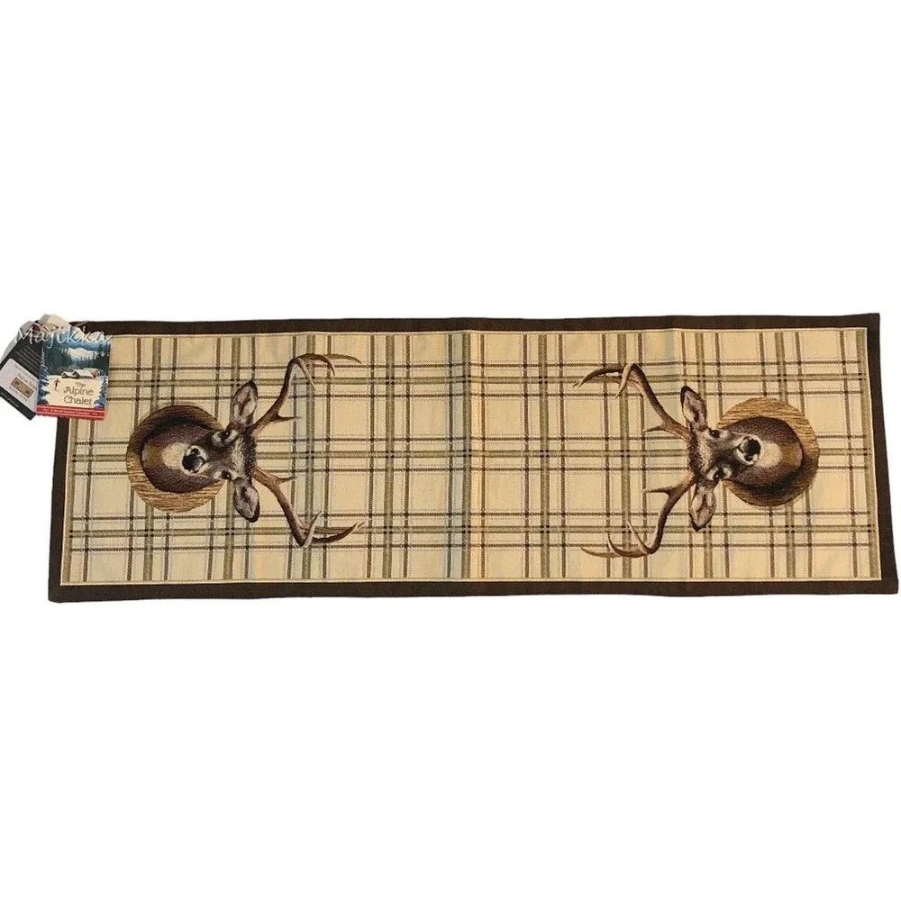 Hines of Oxford LUX Stag Tapestry Table Runner Dresser Scarf Plaid Tartan Cabin